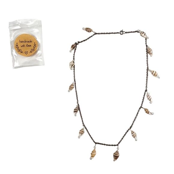 Hand Crafted Silver Chain Single Clasp Faux Shell Pearl Tassel Beaded Necklace - Picture 1 of 5
